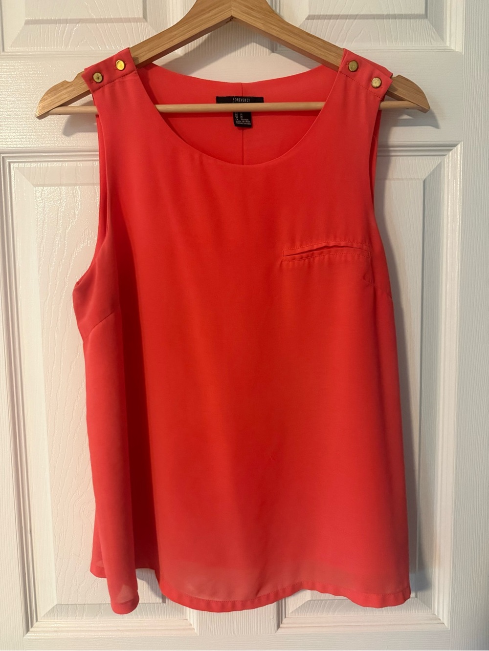 Forever 21 Coral Sleeveless Tank with Gold Button Accents